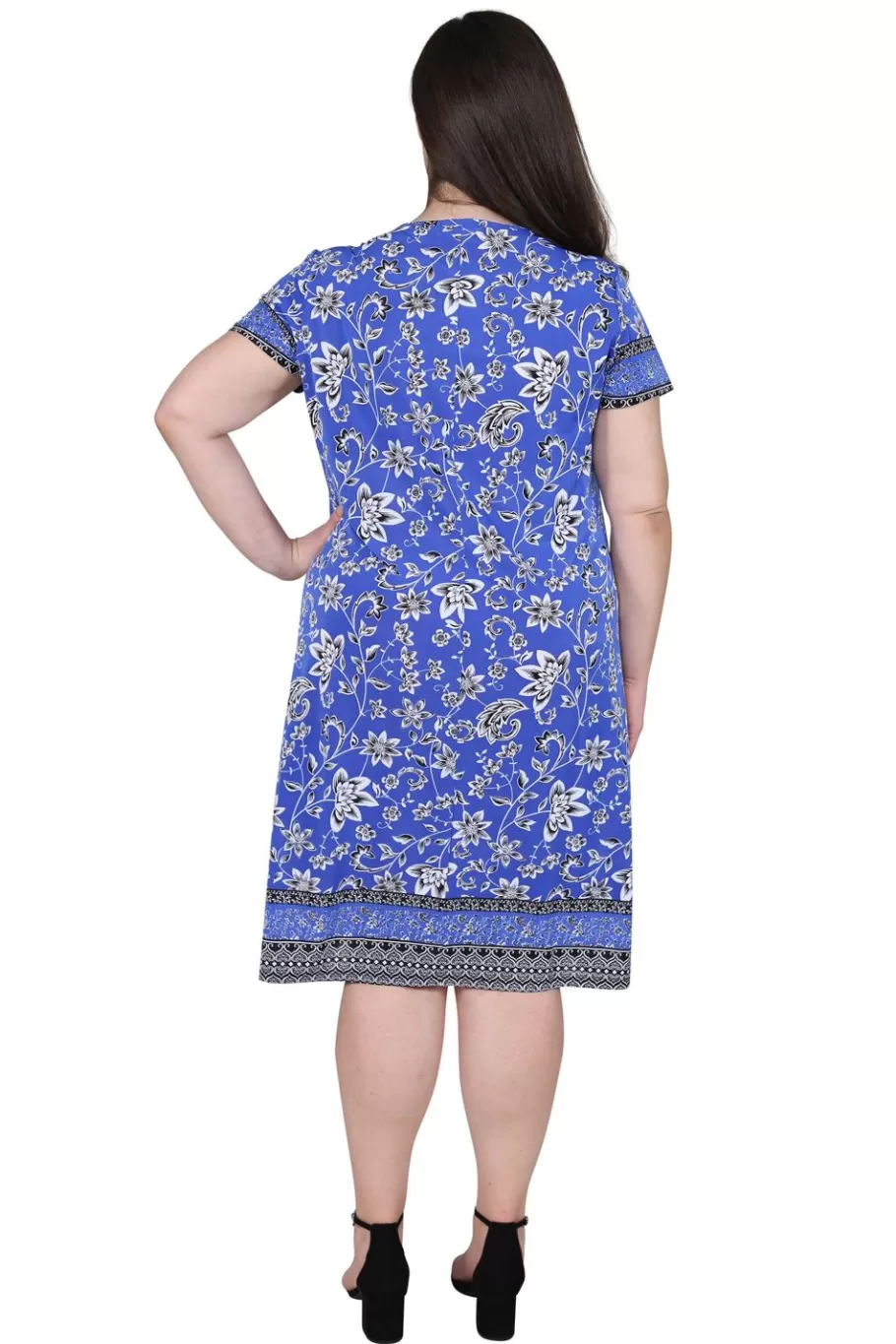 La Cera™ Vestido De Manga Corta Con Estampado Floral Y Borde Floral La Cera De^ Vestidos Plus