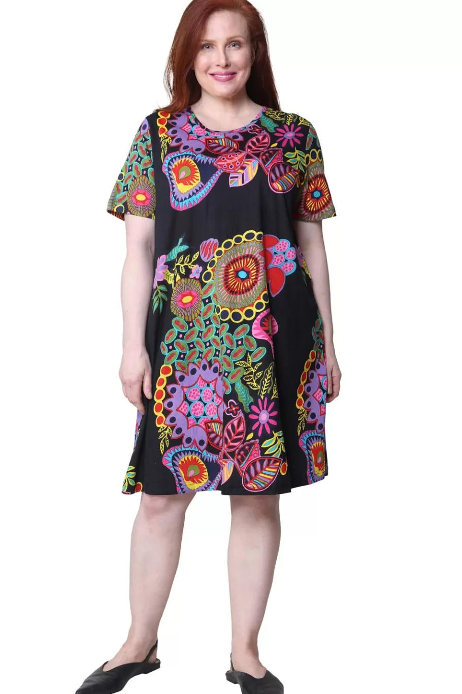 La Cera™ Vestido De Manga Corta De Talla Grande Con Estampado Floral Novedoso D^ Vestidos Plus