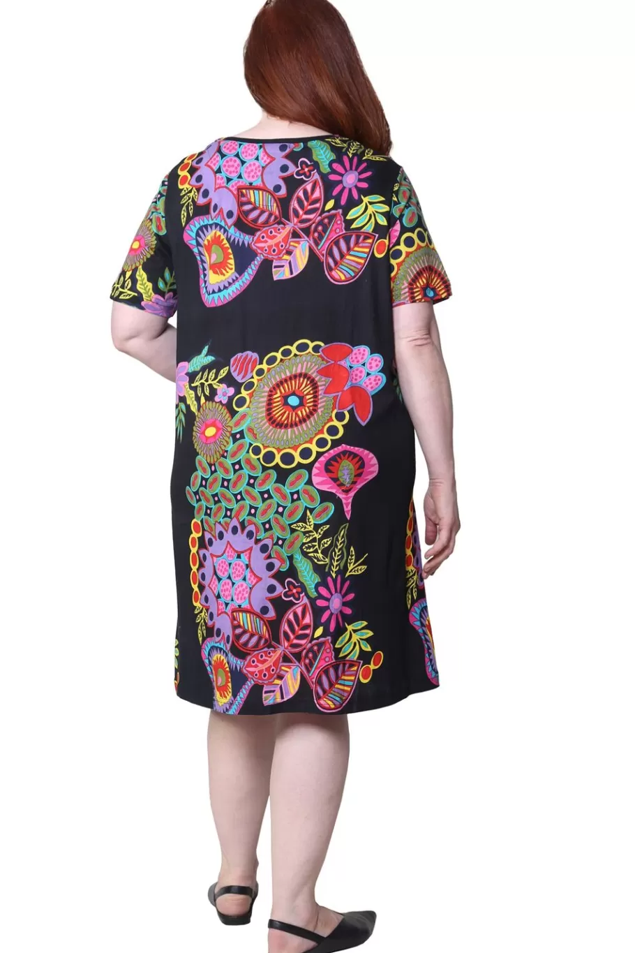 La Cera™ Vestido De Manga Corta De Talla Grande Con Estampado Floral Novedoso D^ Vestidos Plus