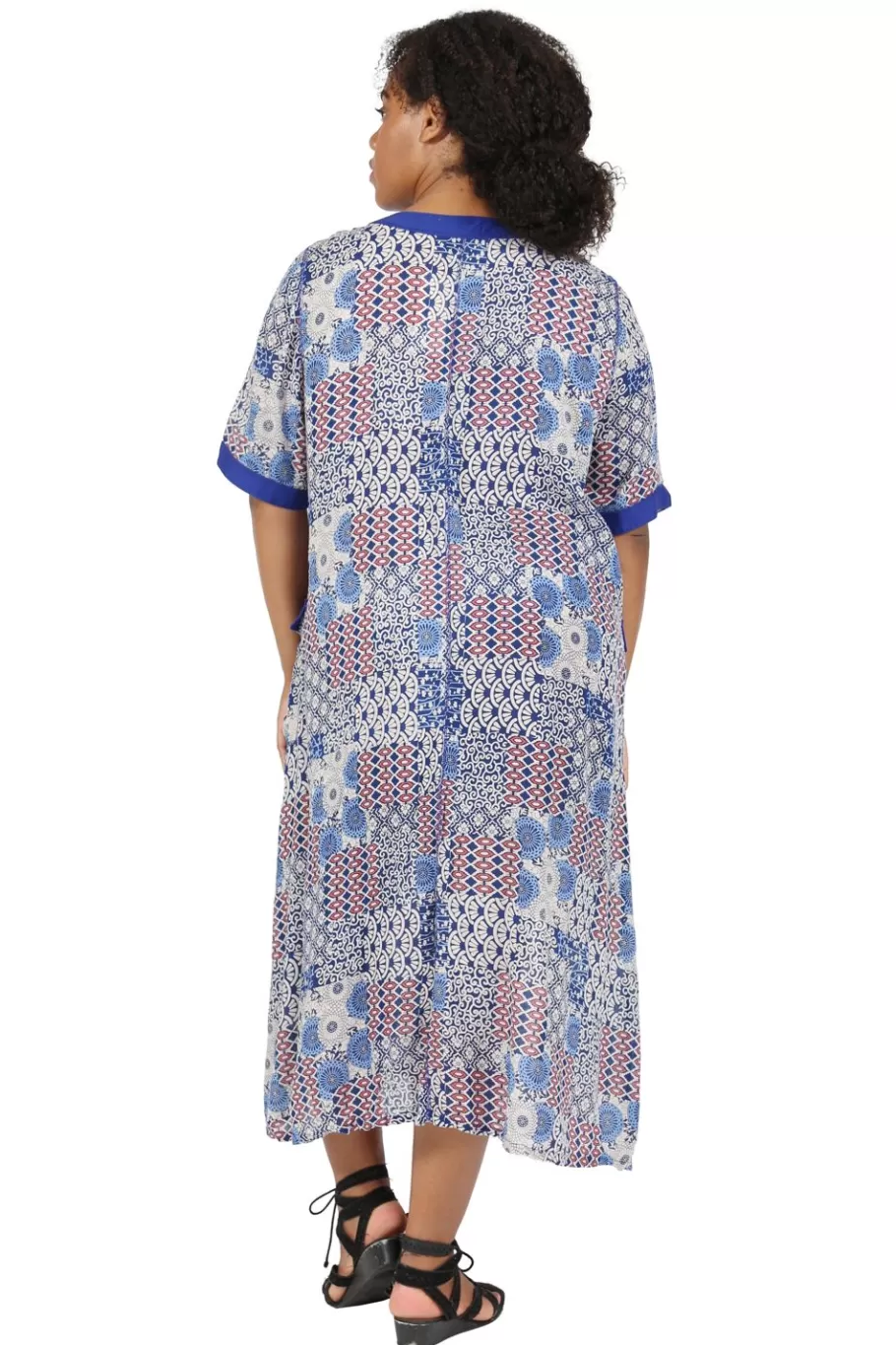 La Cera™ Vestido De Manga Corta De Talla Grande Con Patchwork De La Cera^ Vestidos Plus