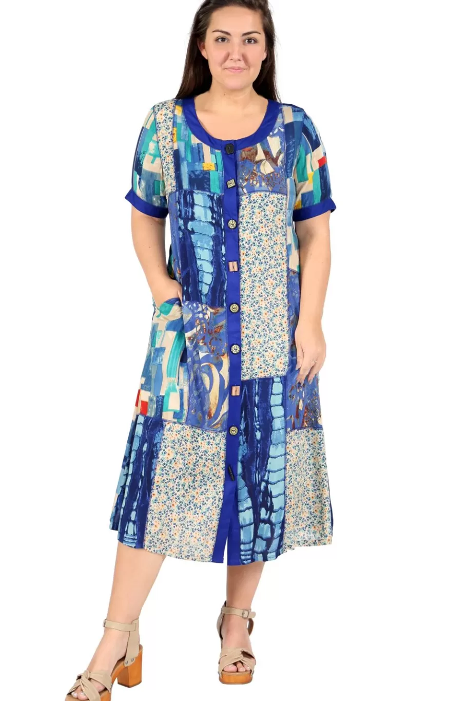 La Cera™ Vestido De Manga Corta De Talla Grande Con Patchwork Multicolor De La^ Vestidos Plus