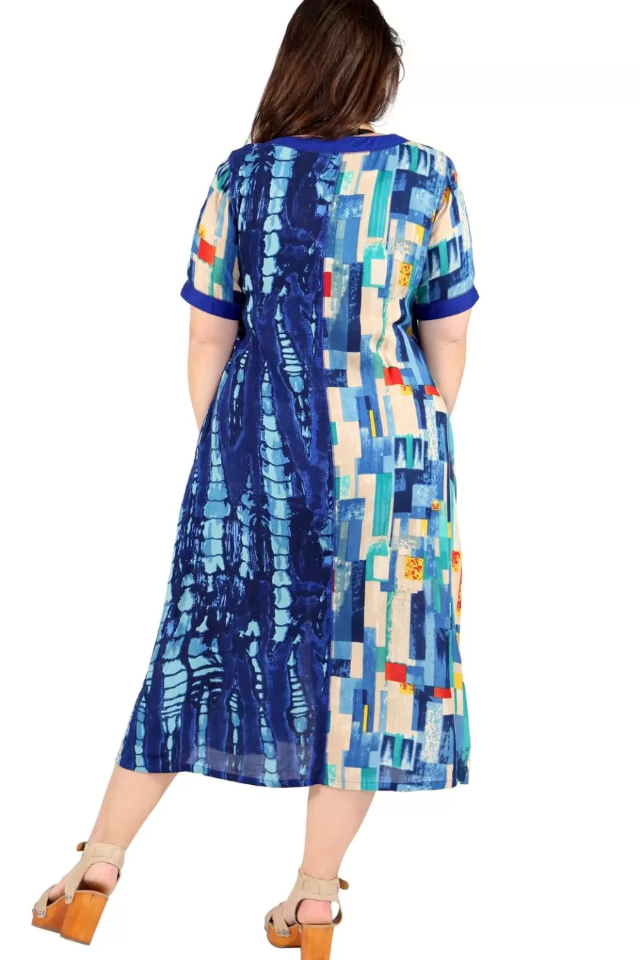 La Cera™ Vestido De Manga Corta De Talla Grande Con Patchwork Multicolor De La^ Vestidos Plus