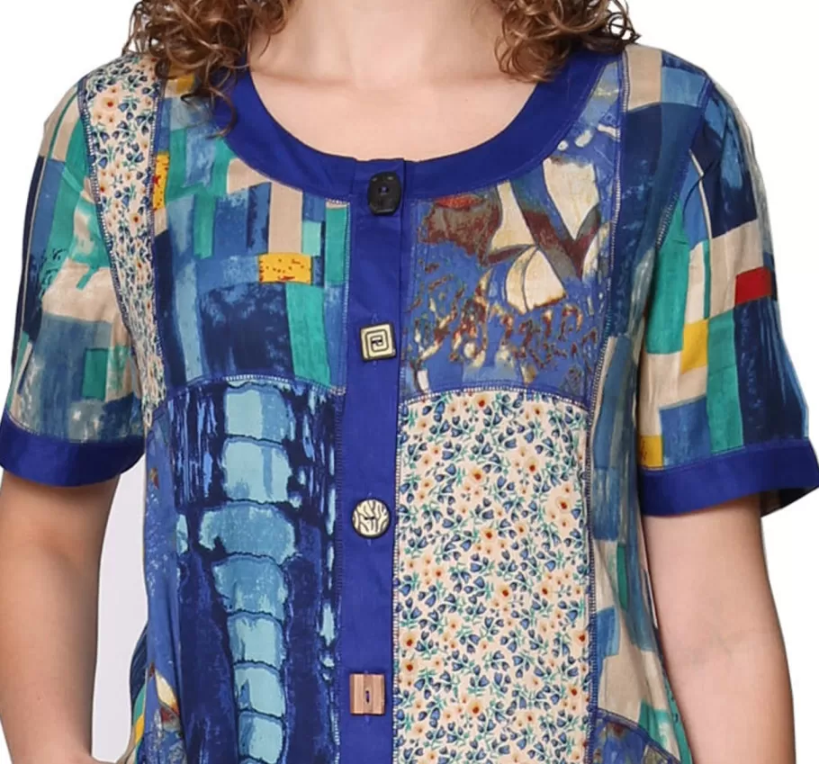 La Cera™ Vestido De Manga Corta De Talla Grande Con Patchwork Multicolor De La^ Vestidos Plus