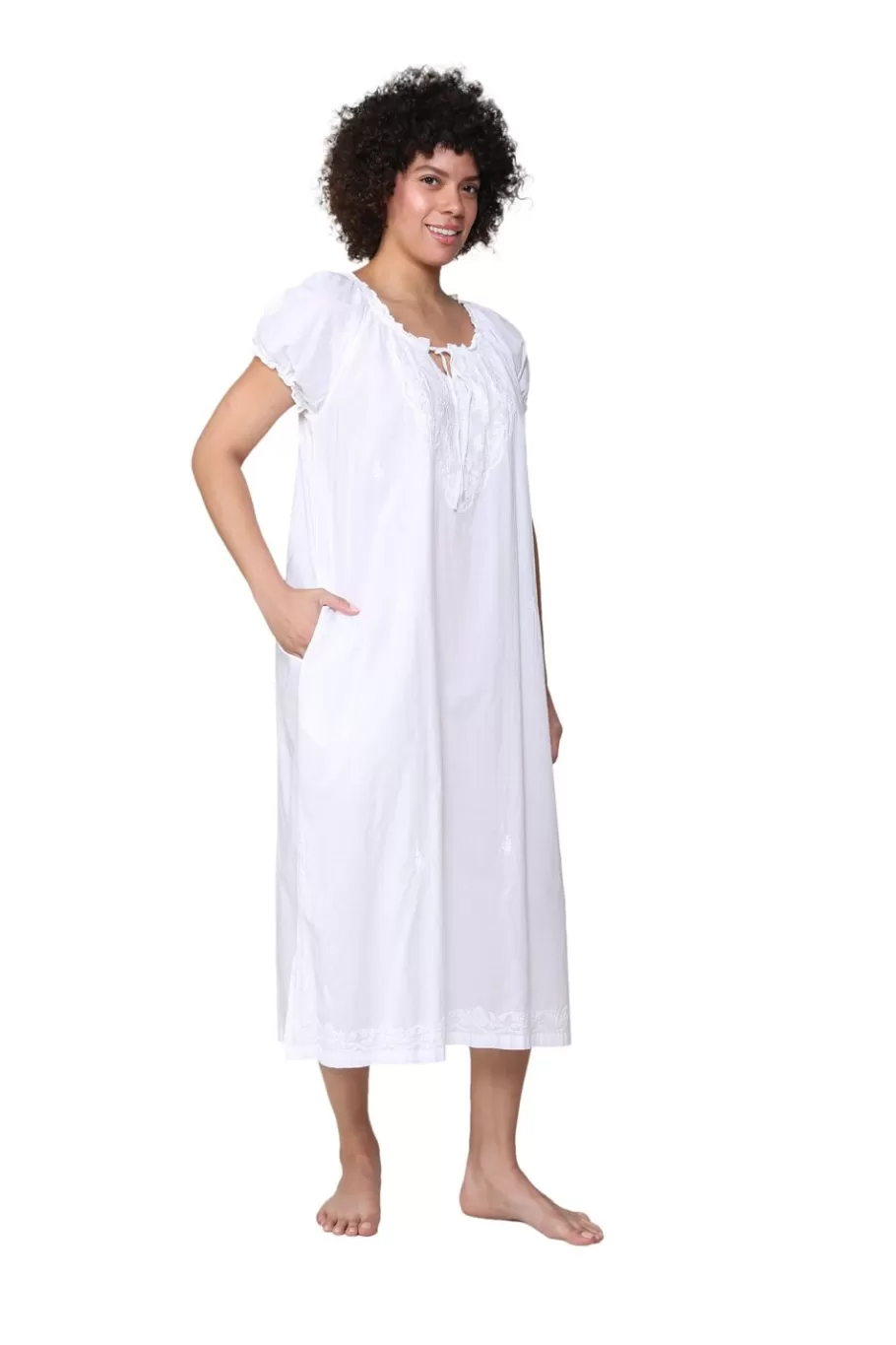 La Cera™ Vestido De Manga Corta Fruncido Con Bordado De La Cera^ Vestidos