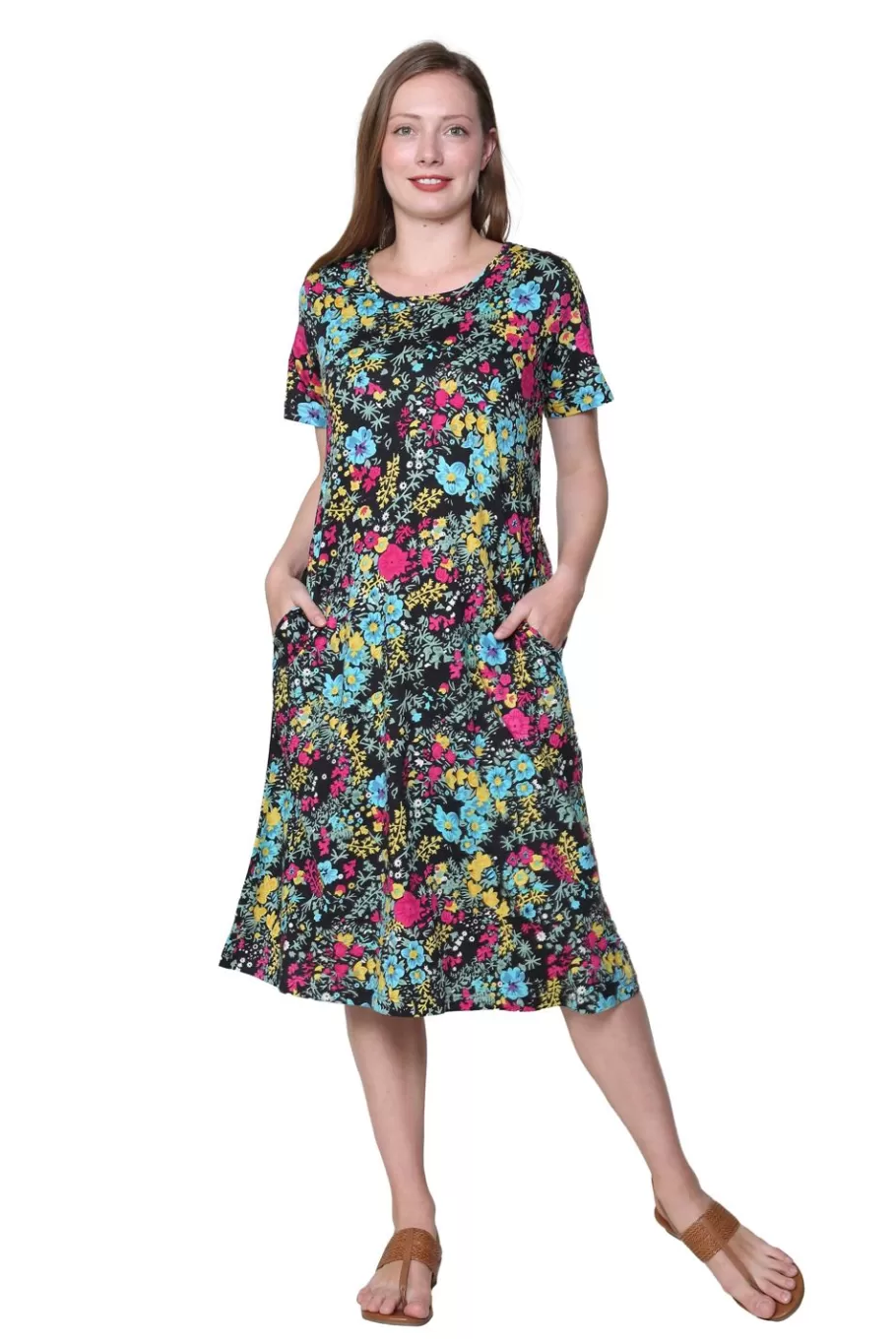 La Cera™ Vestido De Punto Acampanado Con Estampado Floral De La Cera^ Vestidos De Punto