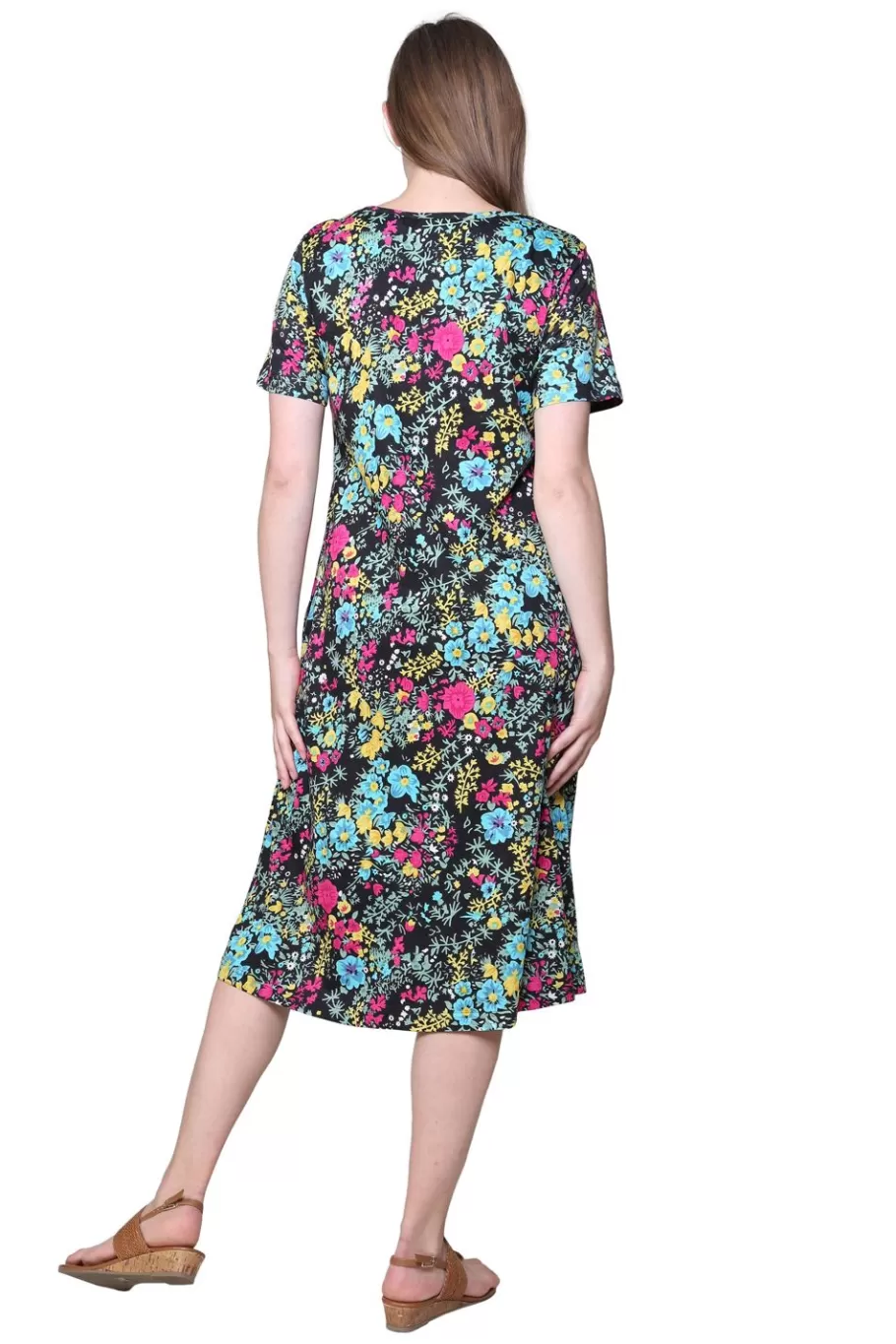 La Cera™ Vestido De Punto Acampanado Con Estampado Floral De La Cera^ Vestidos De Punto