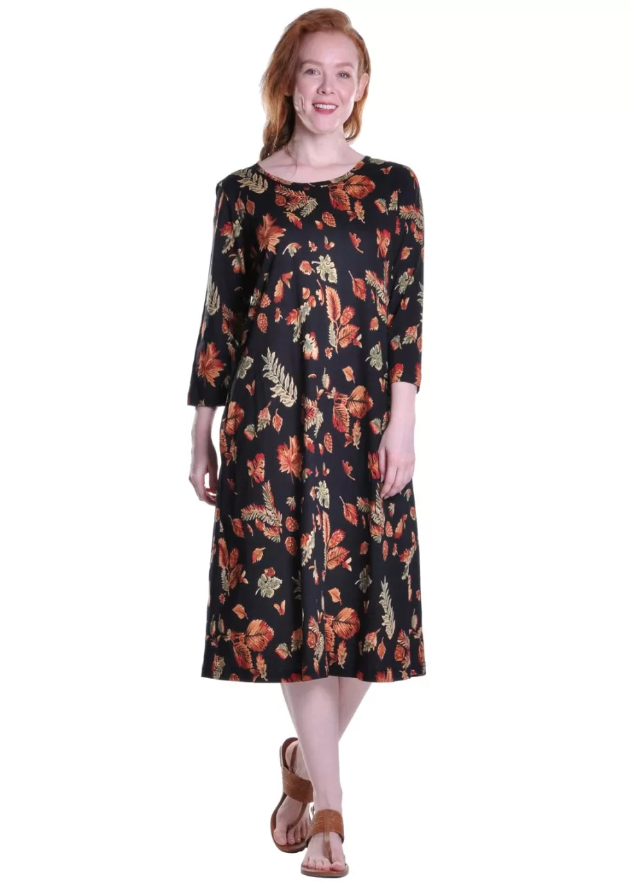 La Cera™ Vestido De Punto De Algodon Con Estampado De Hojas Caidas De La Cera^ Vestidos De Punto