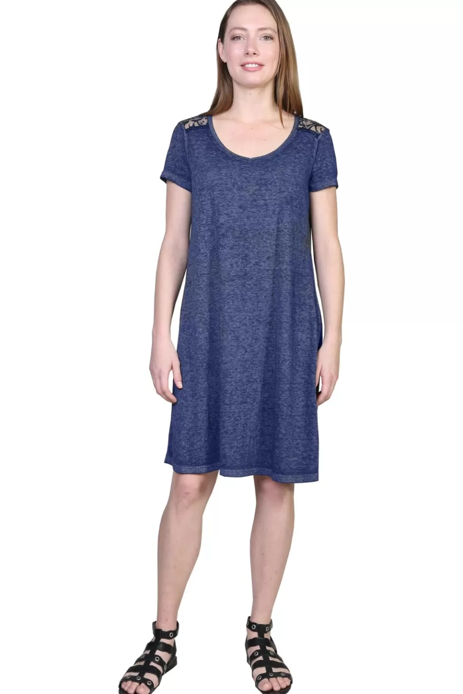 La Cera™ Vestido De Punto Suave Y Flexible De Talla Grande Con Ribete De Encaje^ Más Ropa Cómoda