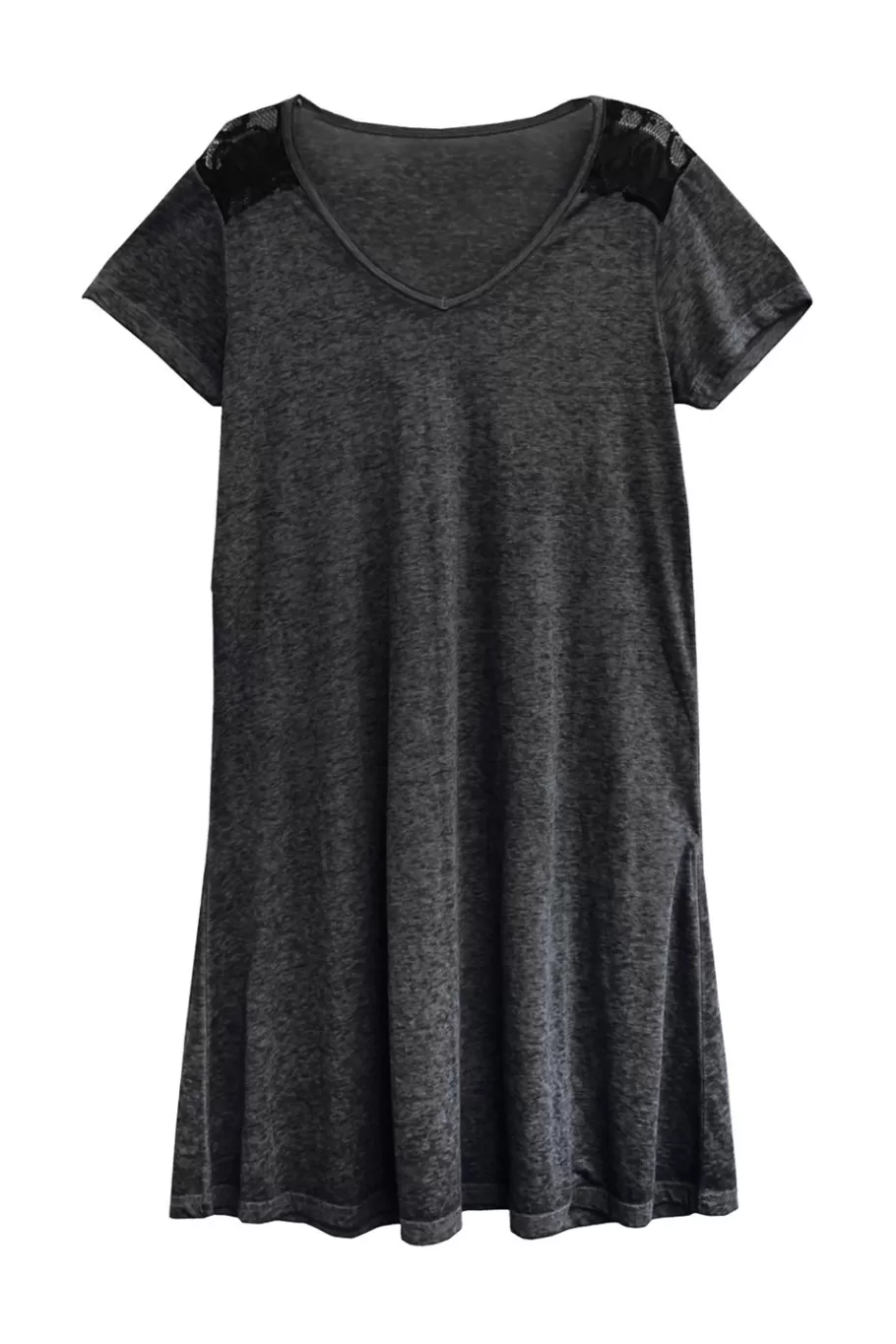 La Cera™ Vestido De Punto Suave Y Flexible De Talla Grande Con Ribete De Encaje^ Más Ropa Cómoda