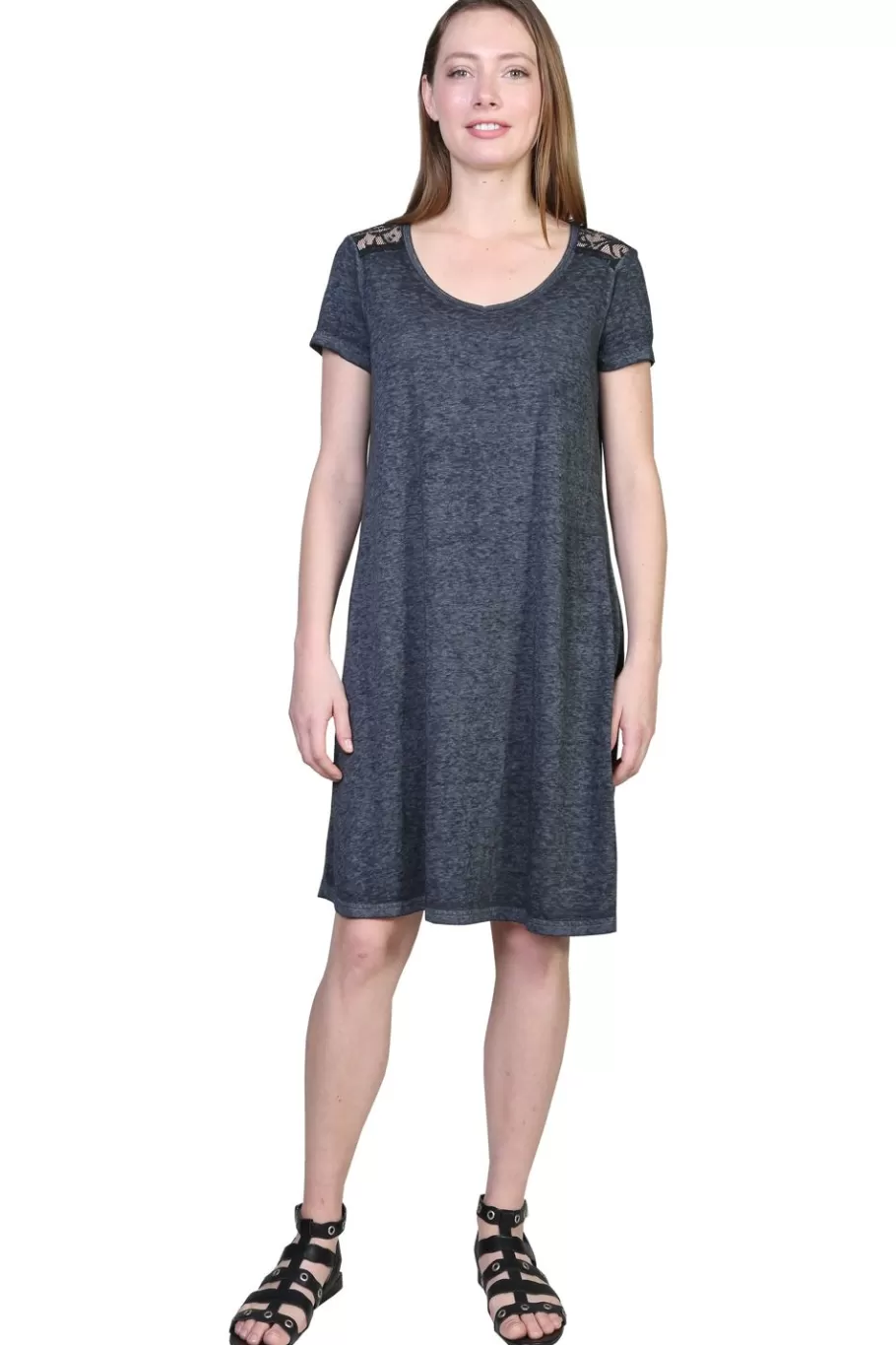 La Cera™ Vestido De Punto Suave Y Flexible De Talla Grande Con Ribete De Encaje^ Más Ropa Cómoda