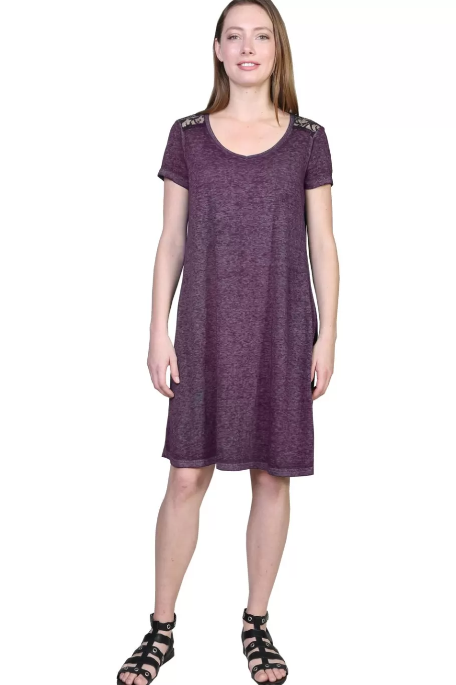 La Cera™ Vestido De Punto Suave Y Flexible De Talla Grande Con Ribete De Encaje^ Más Ropa Cómoda