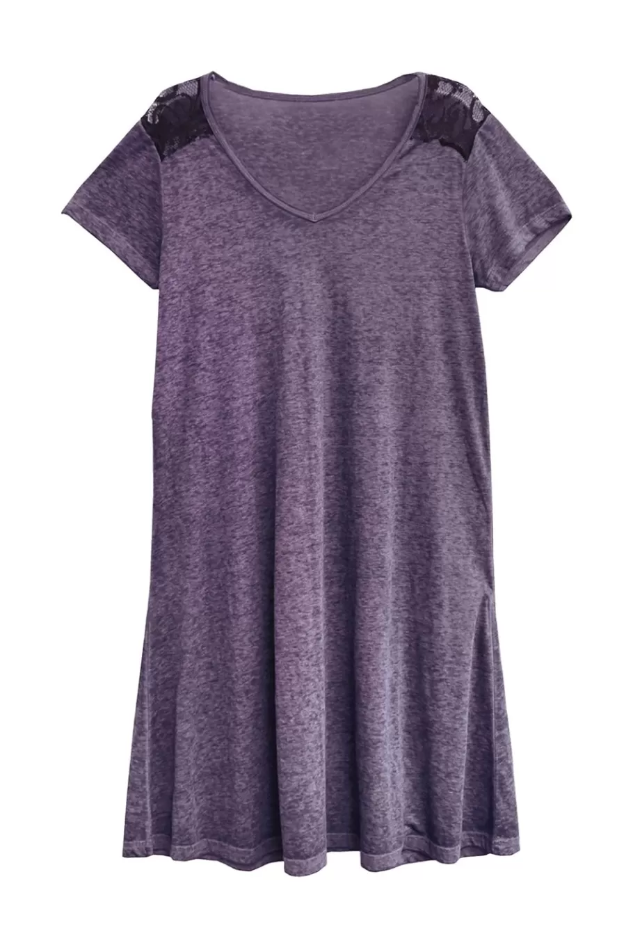 La Cera™ Vestido De Punto Suave Y Flexible De Talla Grande Con Ribete De Encaje^ Más Ropa Cómoda