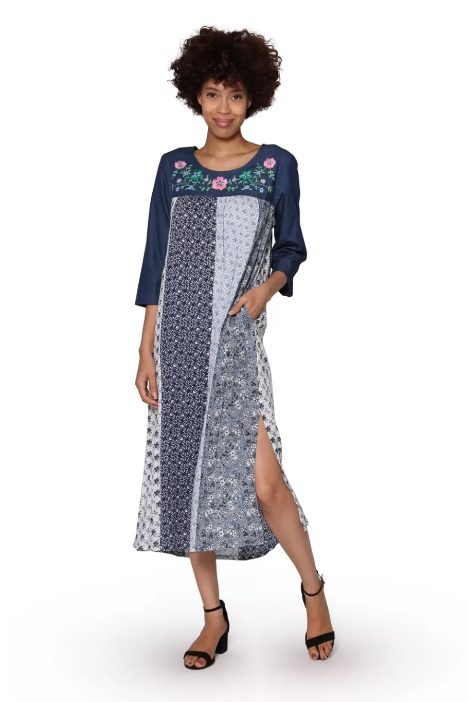 La Cera™ Vestido De Rayon Con Bordado Floral La Cera^ Vestidos Tejidos