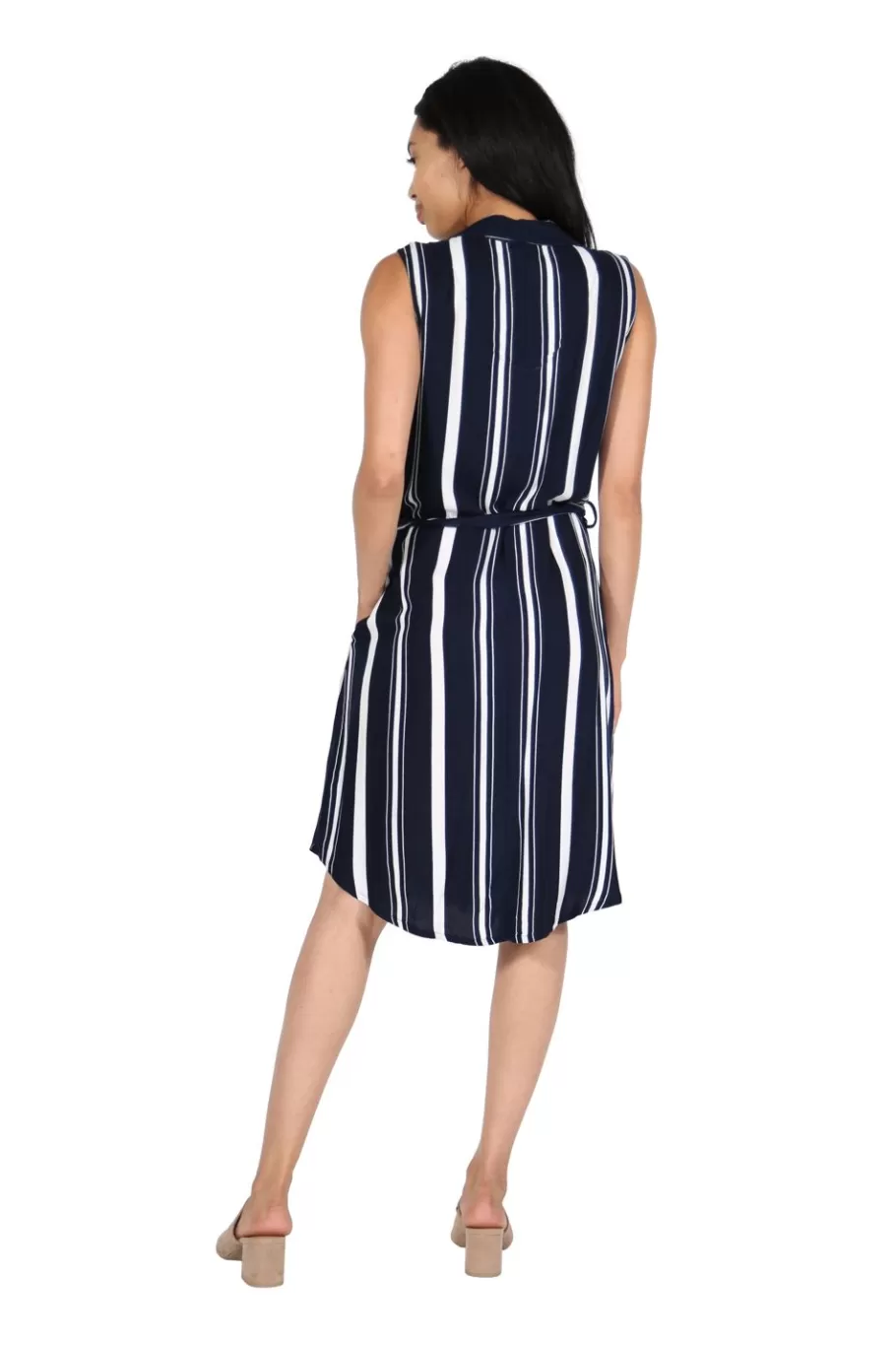 La Cera™ Vestido De Rayon Con Cinturon Y Rayas Azul Marino De La Cera^ Vestidos Tejidos