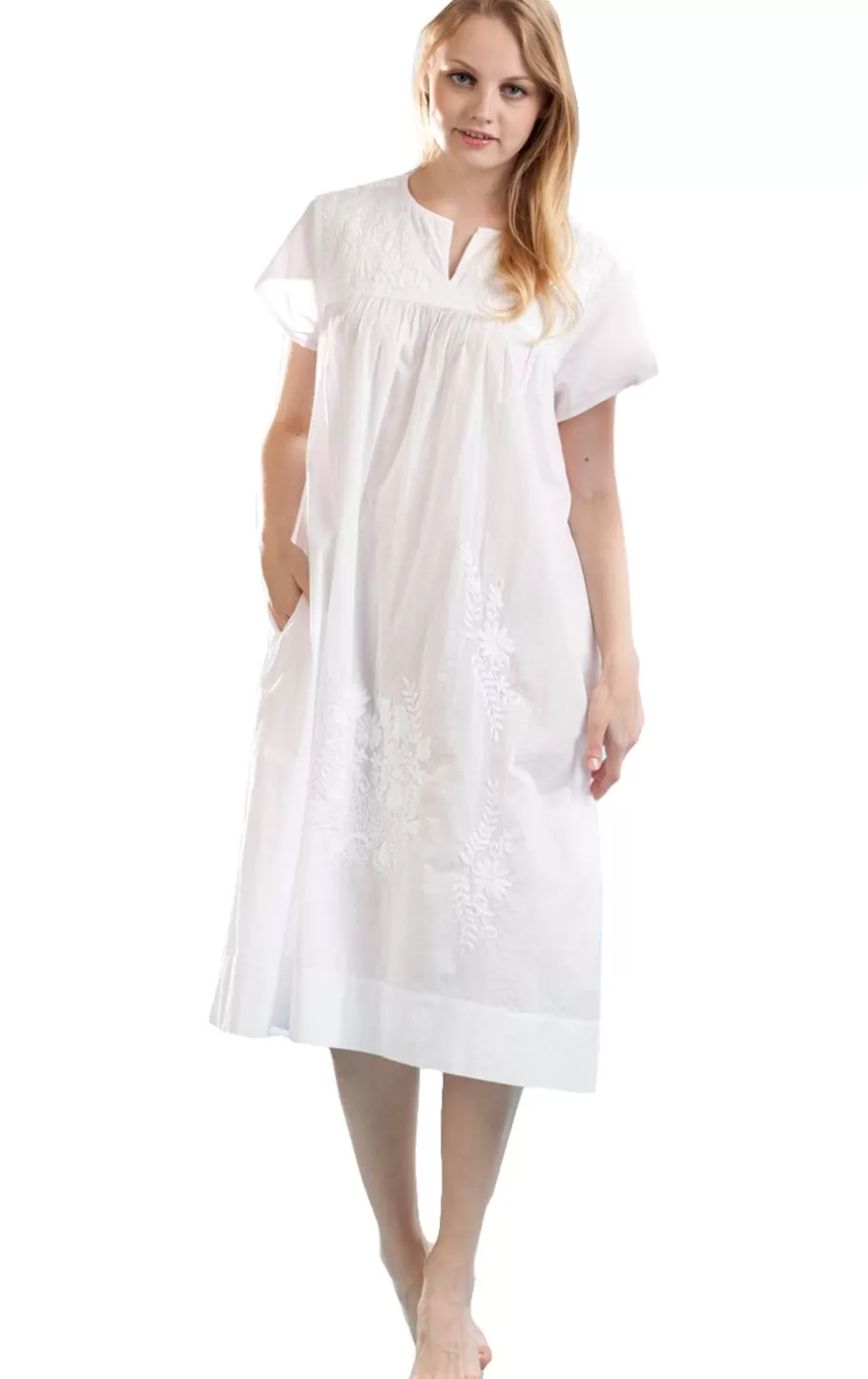 La Cera™ Vestido De Talla Grande Bordado Blanco 100% Algodon^ Más Ropa De Dormir
