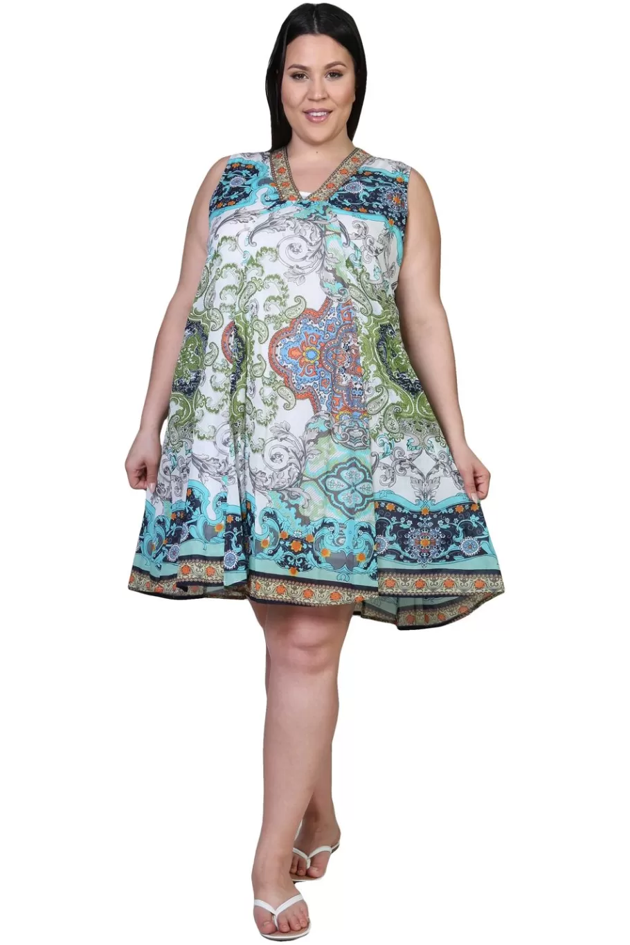 La Cera™ Vestido De Talla Grande Con Estampado De Cachemira Sin Mangas De La Ce^ Vestidos Plus
