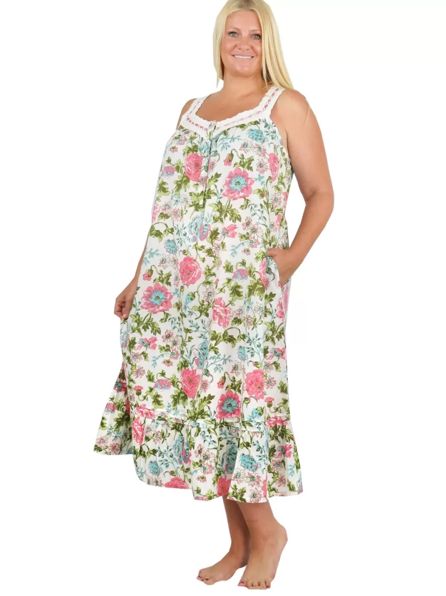 La Cera™ Vestido De Talla Grande Con Estampado De Jardin Ingles, 100 % Algodon,^ Más Ropa De Dormir