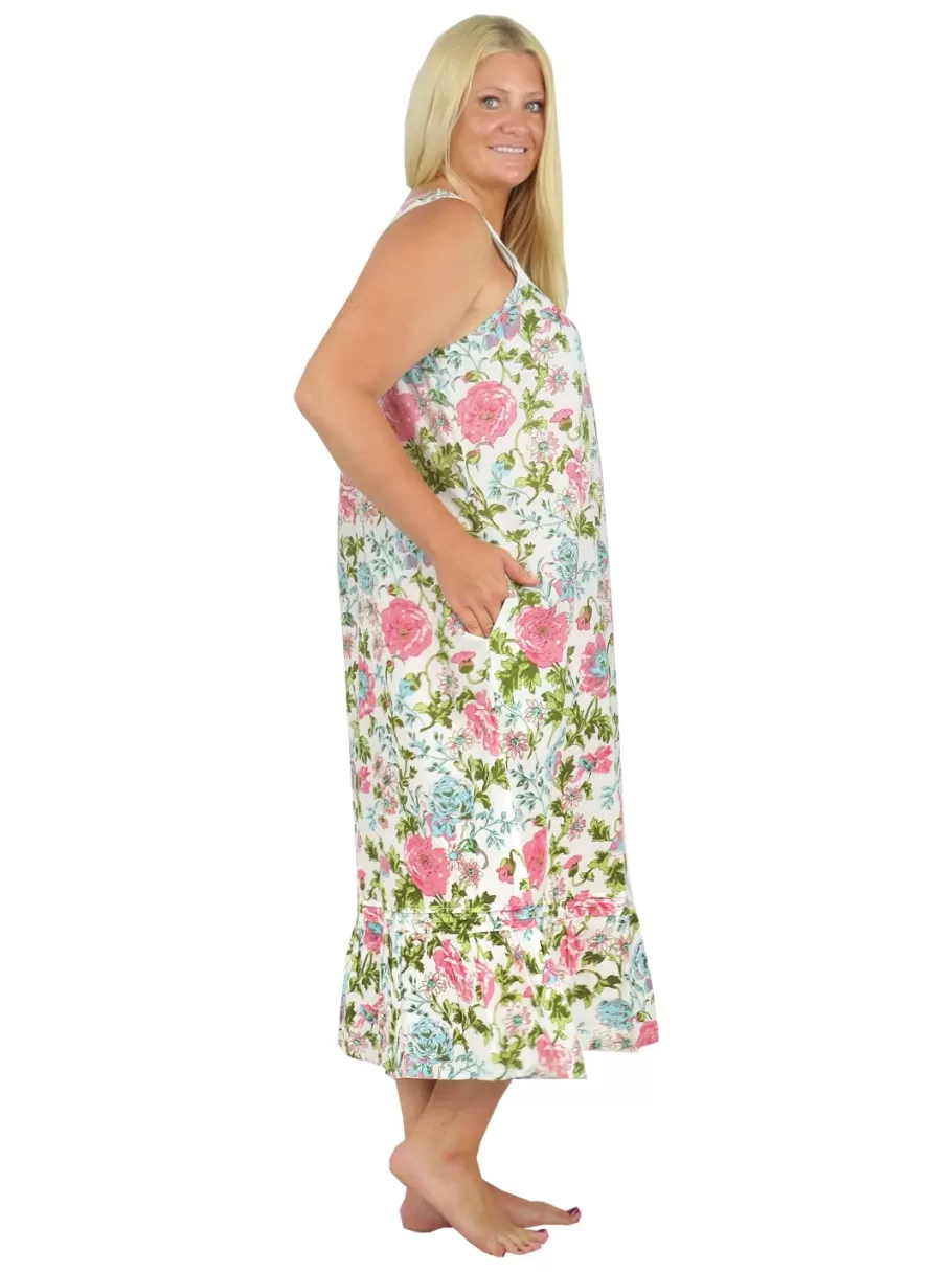 La Cera™ Vestido De Talla Grande Con Estampado De Jardin Ingles, 100 % Algodon,^ Más Ropa De Dormir