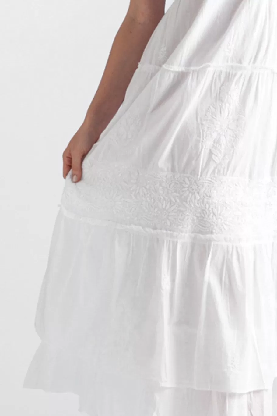 La Cera™ Vestido Escalonado De Manga Corta A Capas Con Bordado De La Cera^ Vestidos