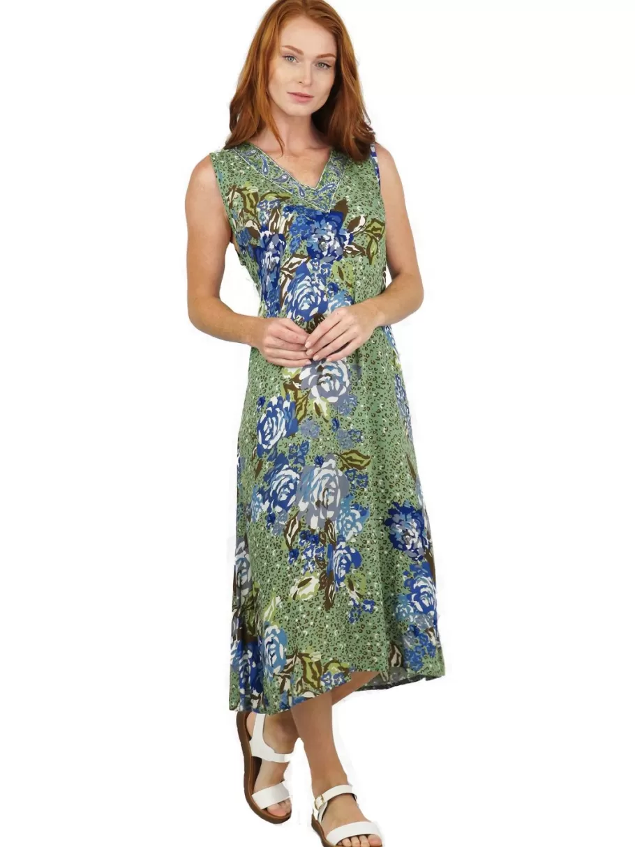 La Cera™ Vestido Floral Artistico Sin Mangas Con Cuello En V La Cera^ Vestidos Tejidos