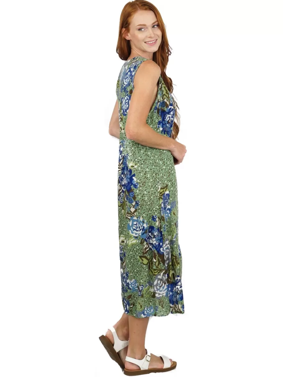 La Cera™ Vestido Floral Artistico Sin Mangas Con Cuello En V La Cera^ Vestidos Tejidos