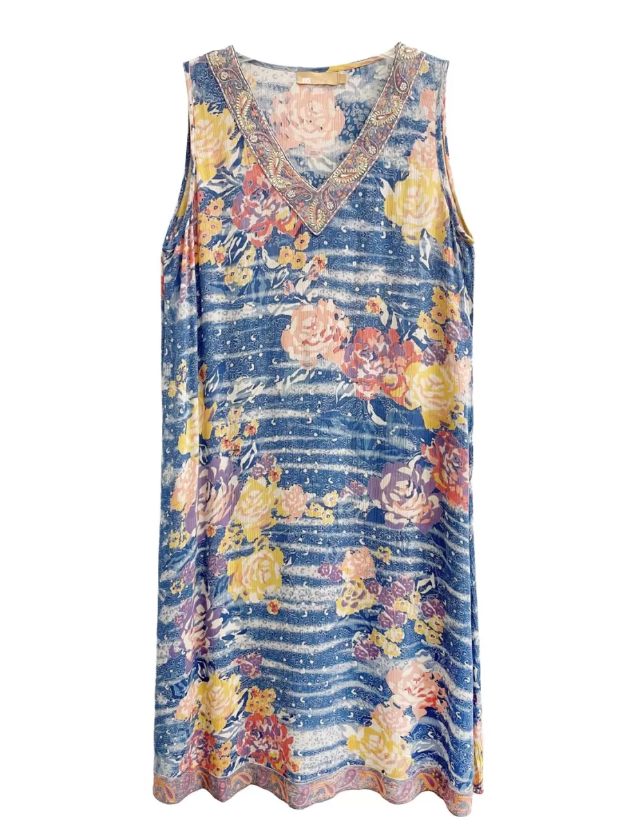 La Cera™ Vestido Floral Artistico Sin Mangas Con Cuello En V La Cera^ Vestidos Tejidos