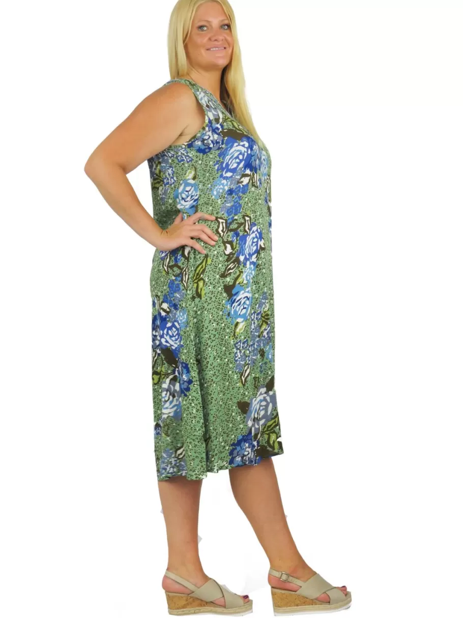 La Cera™ Vestido Floral Artistico Sin Mangas Con Cuello En V La Cera - Talla Gr^ Vestidos Plus