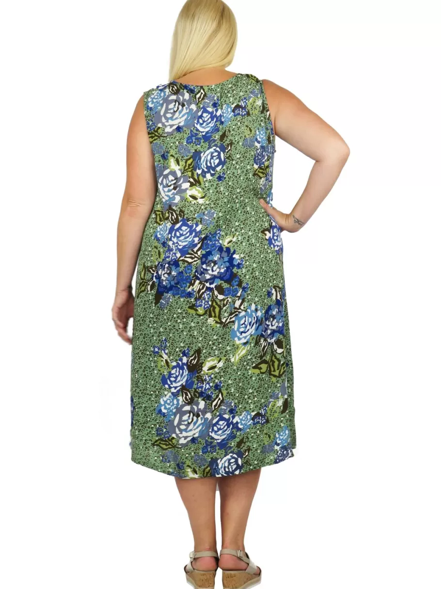 La Cera™ Vestido Floral Artistico Sin Mangas Con Cuello En V La Cera - Talla Gr^ Vestidos Plus