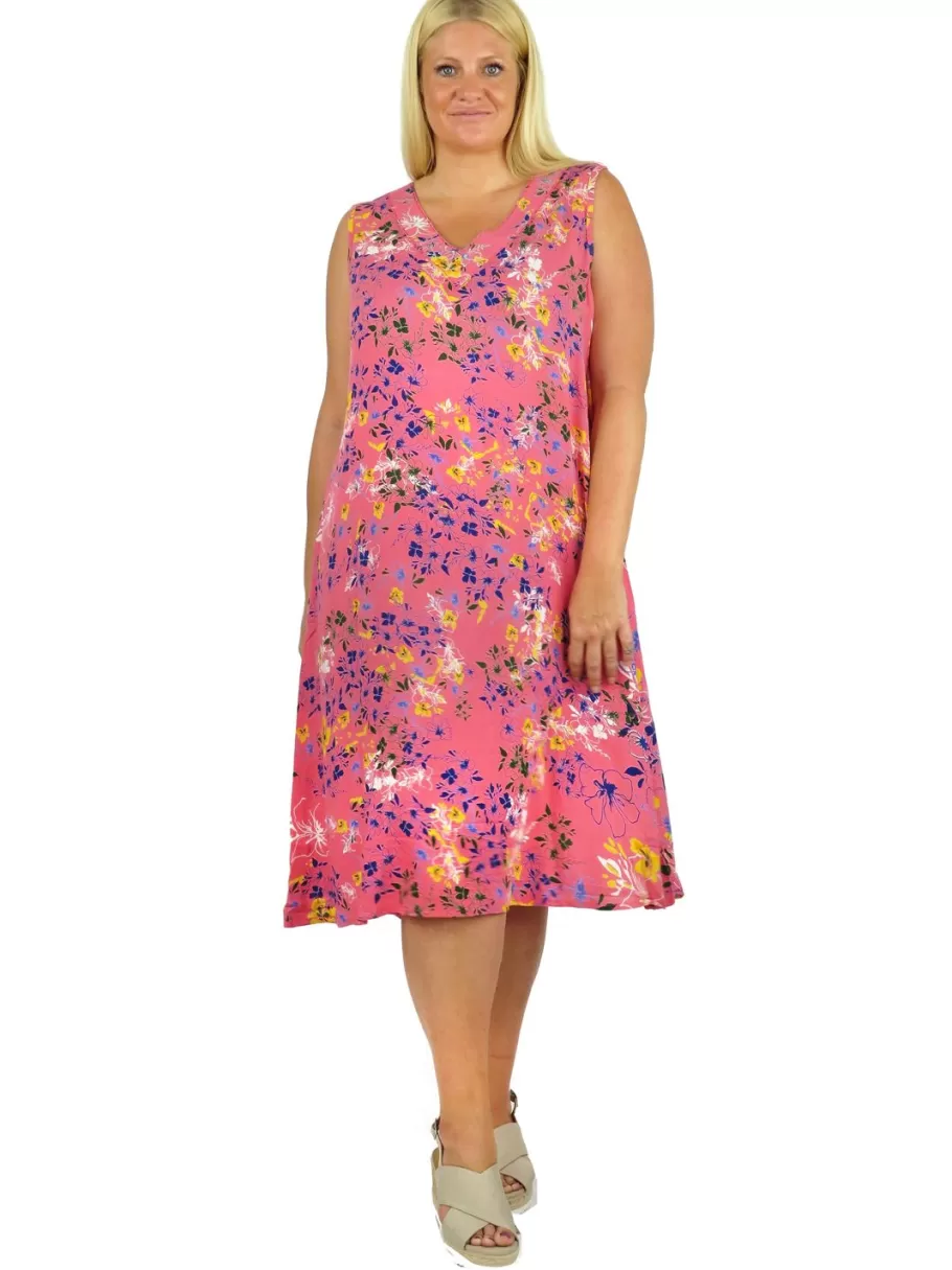 La Cera™ Vestido Floral Vibrante Sin Mangas Con Cuello En V La Cera - Talla Gra^ Vestidos Plus