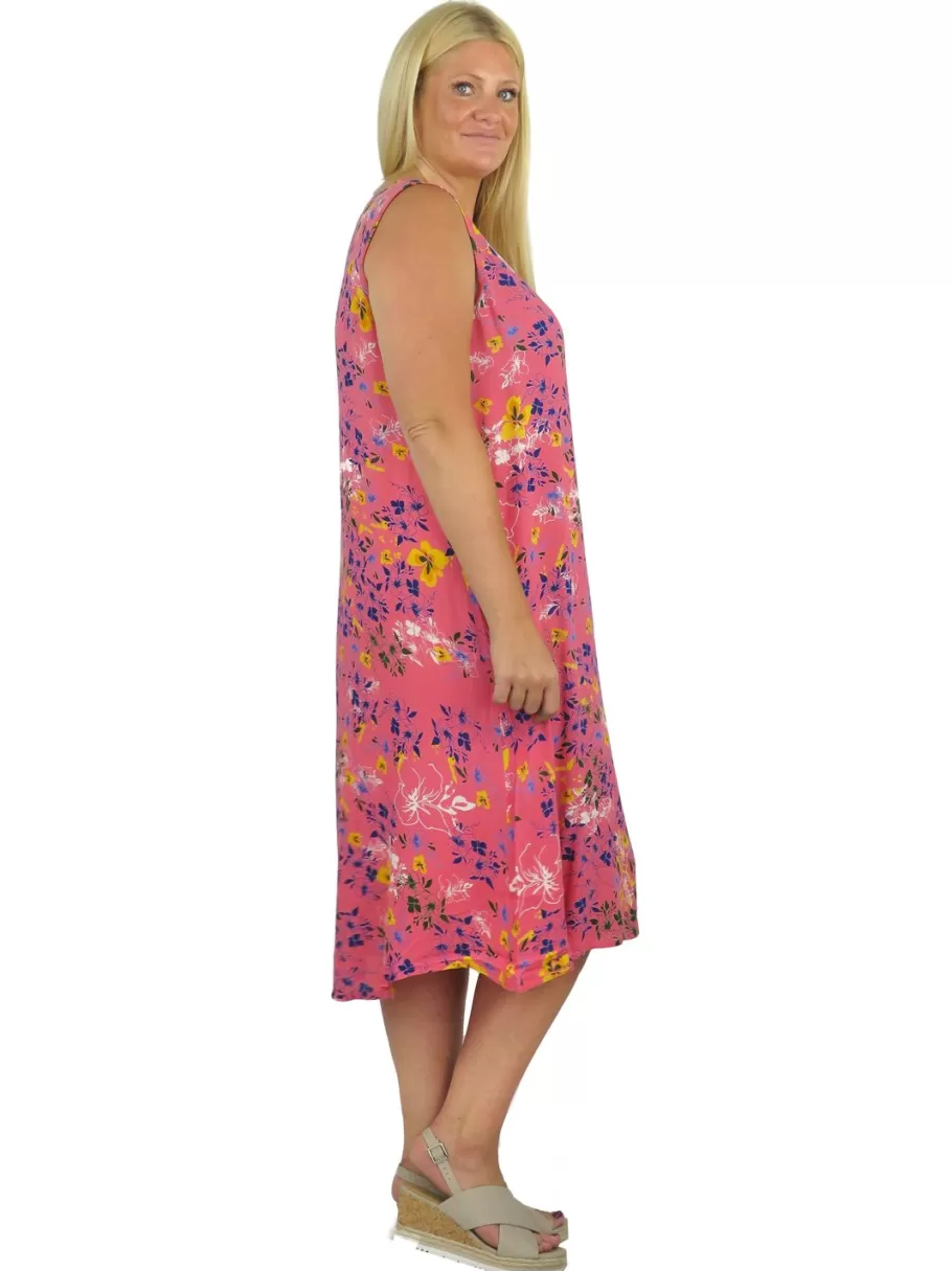 La Cera™ Vestido Floral Vibrante Sin Mangas Con Cuello En V La Cera - Talla Gra^ Vestidos Plus