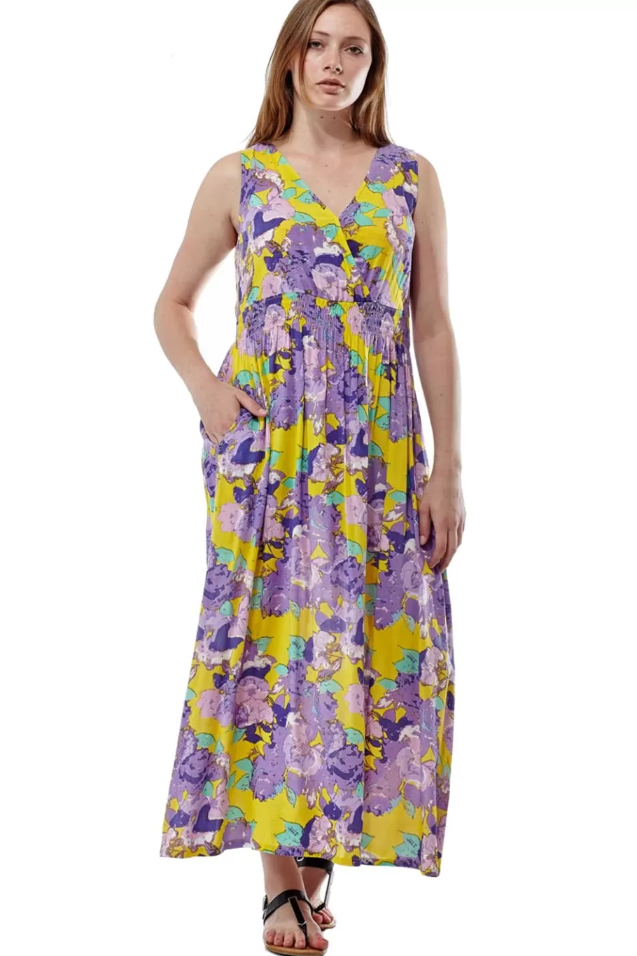 La Cera™ Vestido Largo De Rayon Sin Mangas Con Estampado Floral De La Cera^ Vestidos Tejidos