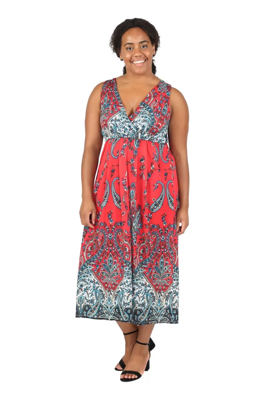 La Cera™ Vestido Largo De Talla Grande Con Estampado De Cachemira Sin Mangas De^ Vestidos Plus