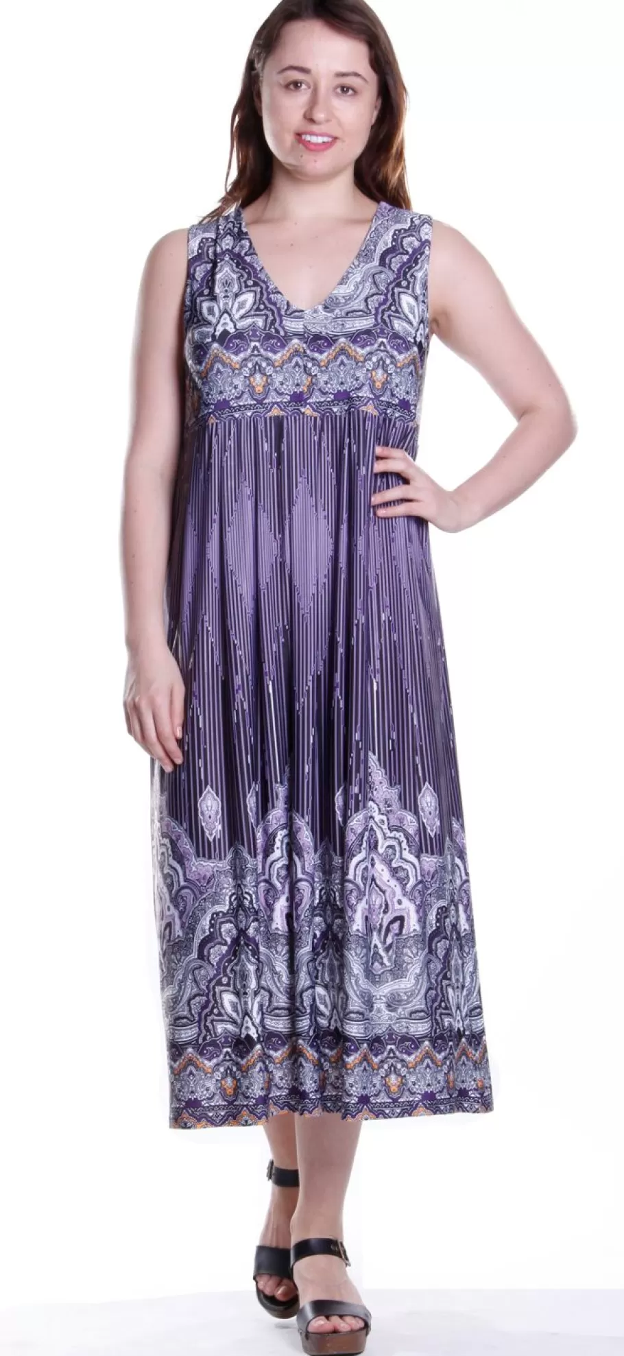 La Cera™ Vestido Largo Estampado Sin Mangas Con Estampado De Borde De La Cera^ Vestidos De Punto