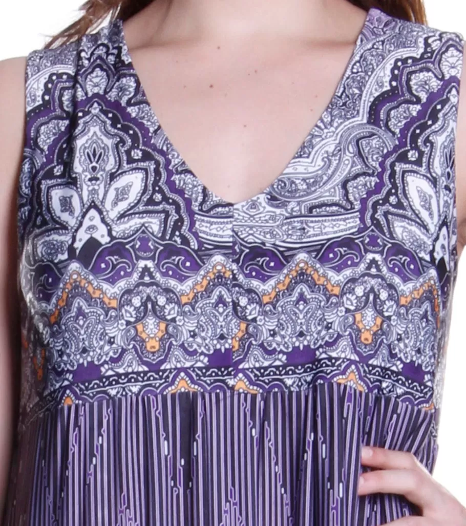 La Cera™ Vestido Largo Estampado Sin Mangas Con Estampado De Borde De La Cera^ Vestidos De Punto