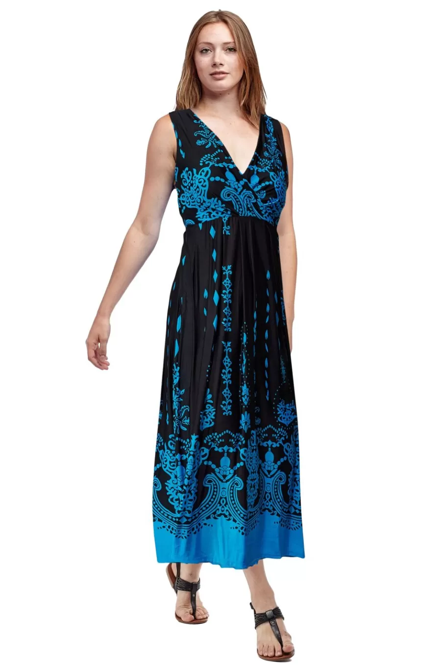 La Cera™ Vestido Largo Estampado Sin Mangas Con Estampado De Paisley En El Bord^ Vestidos De Punto