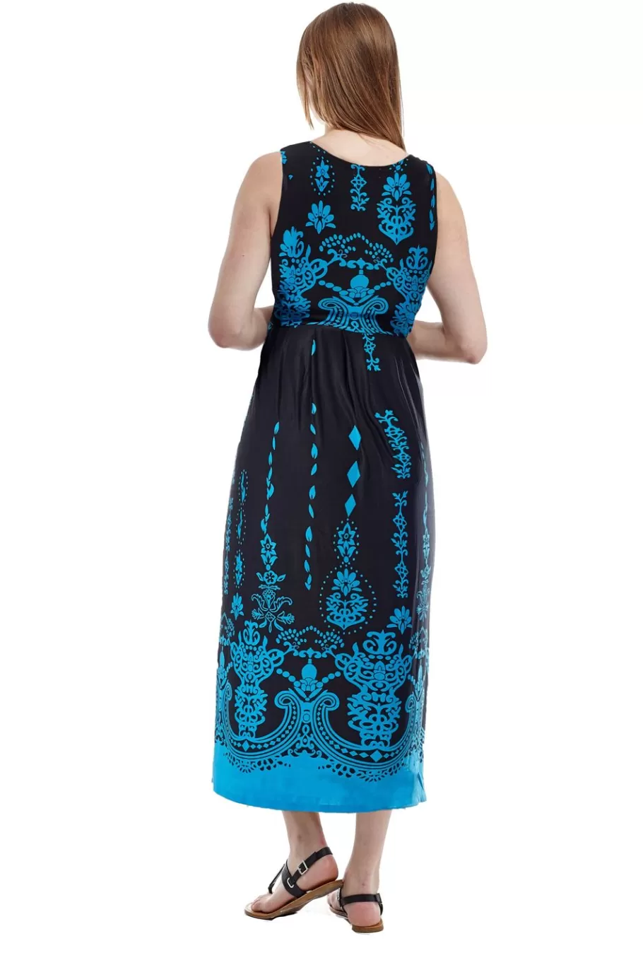 La Cera™ Vestido Largo Estampado Sin Mangas Con Estampado De Paisley En El Bord^ Vestidos De Punto