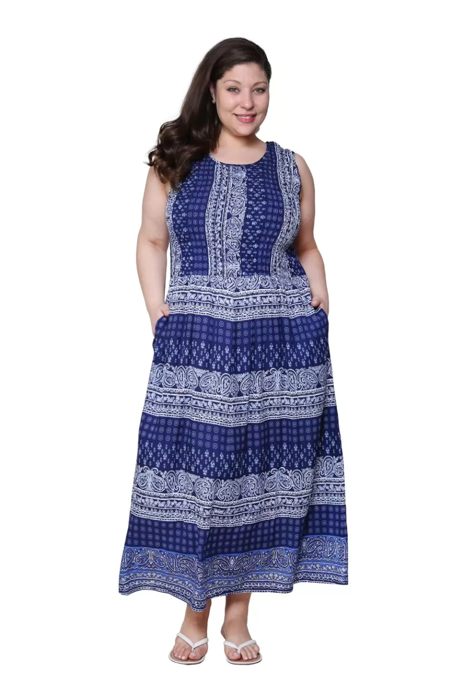 La Cera™ Vestido Largo Sin Mangas De Talla Grande En Paisley De La Cera^ Vestidos Plus