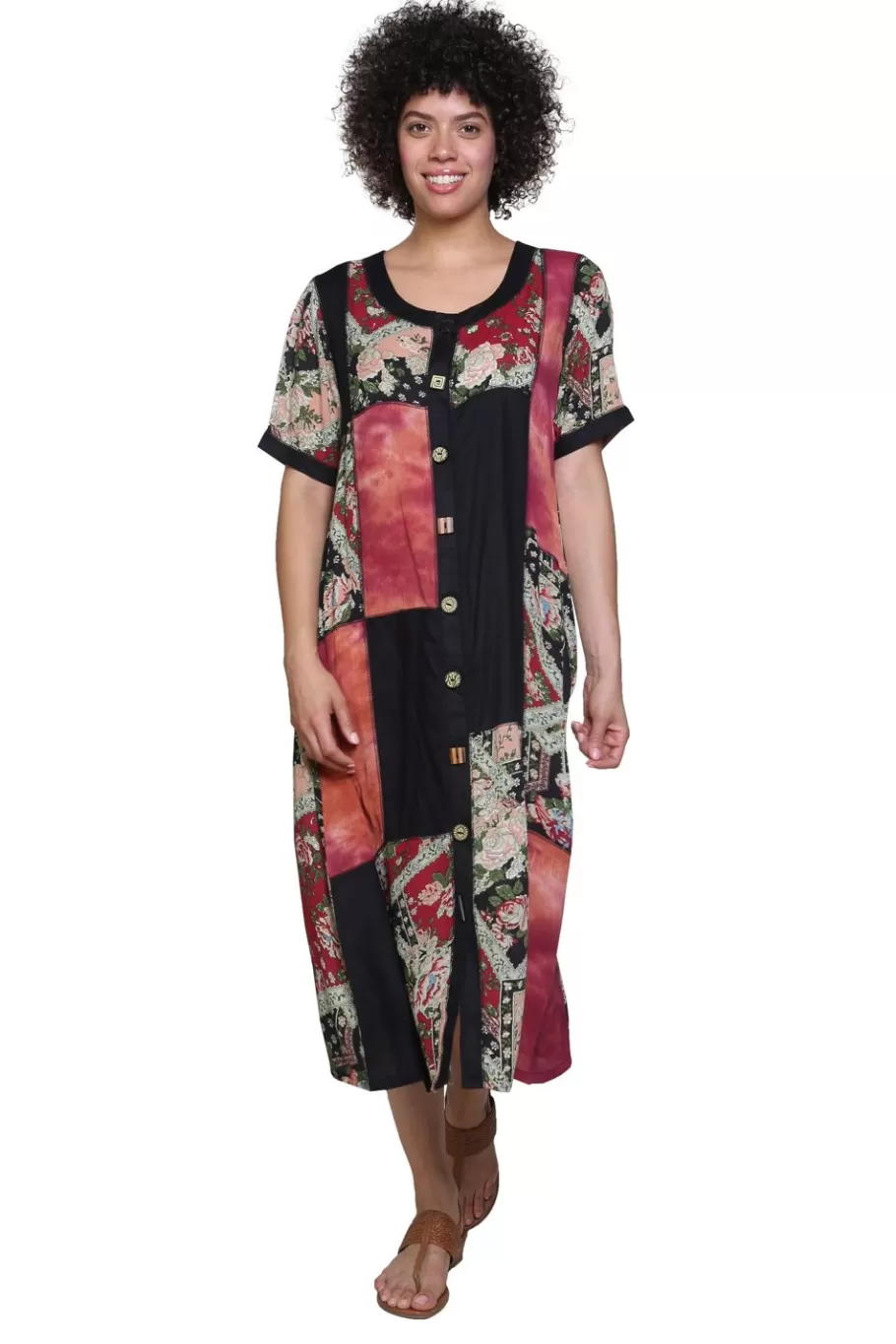 La Cera™ Vestido Patchwork De Manga Corta Oxido La Cera^ Vestidos Tejidos