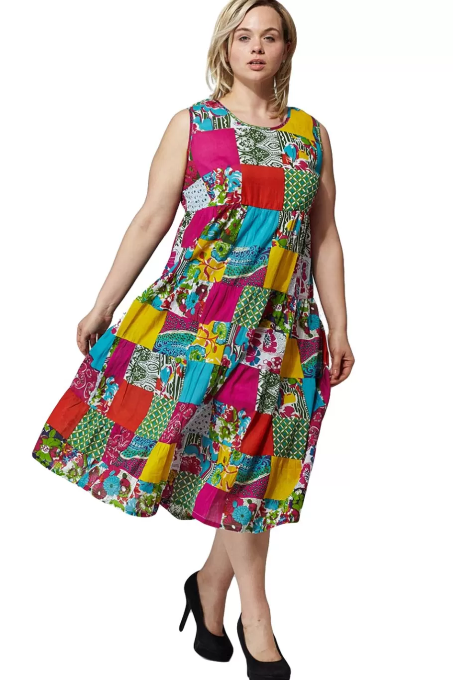 La Cera™ Vestido Patchwork Multicolor Talla Grande La Cera^ Vestidos Plus