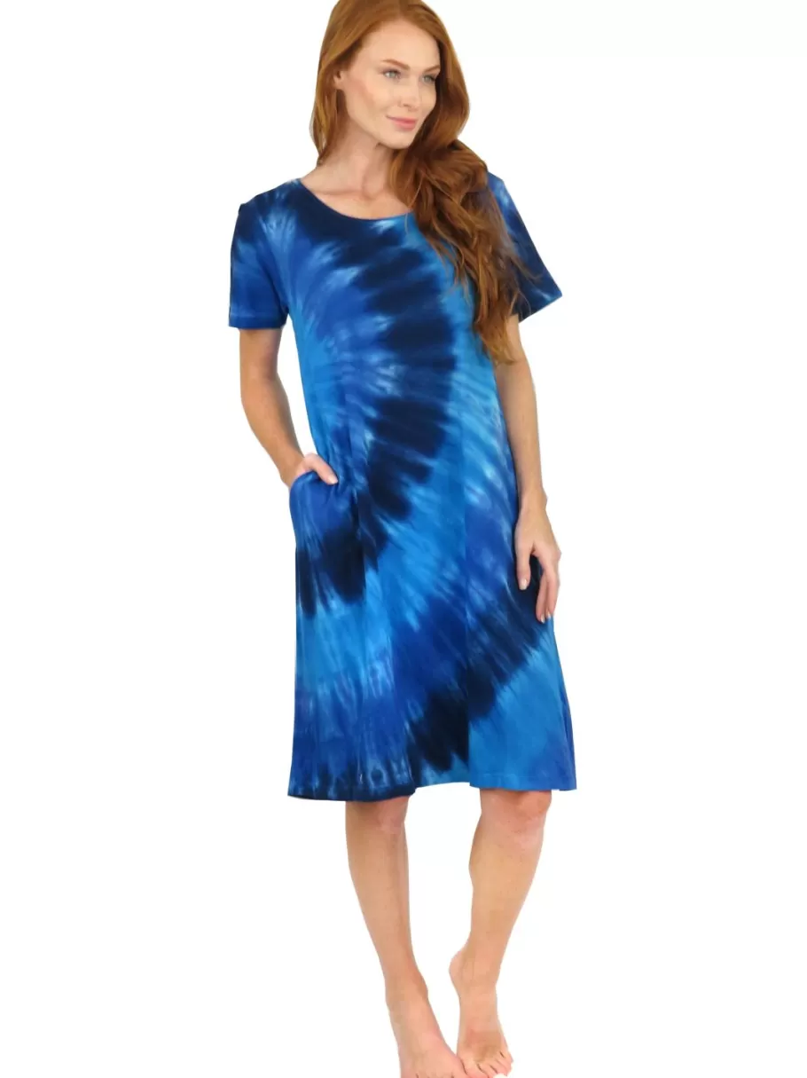La Cera™ Vestido Vaquero Con Efecto Tie-Dye Y Manga Corta De Punto De Algodon L^ Vestidos De Punto