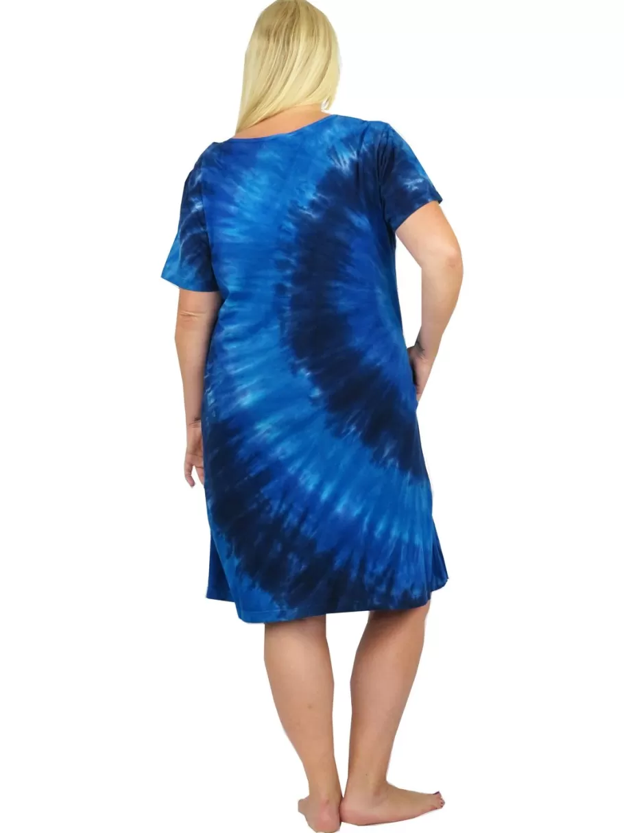 La Cera™ Vestido Vaquero Con Efecto Tie-Dye Y Manga Corta De Punto De Algodon L^ Vestidos Plus