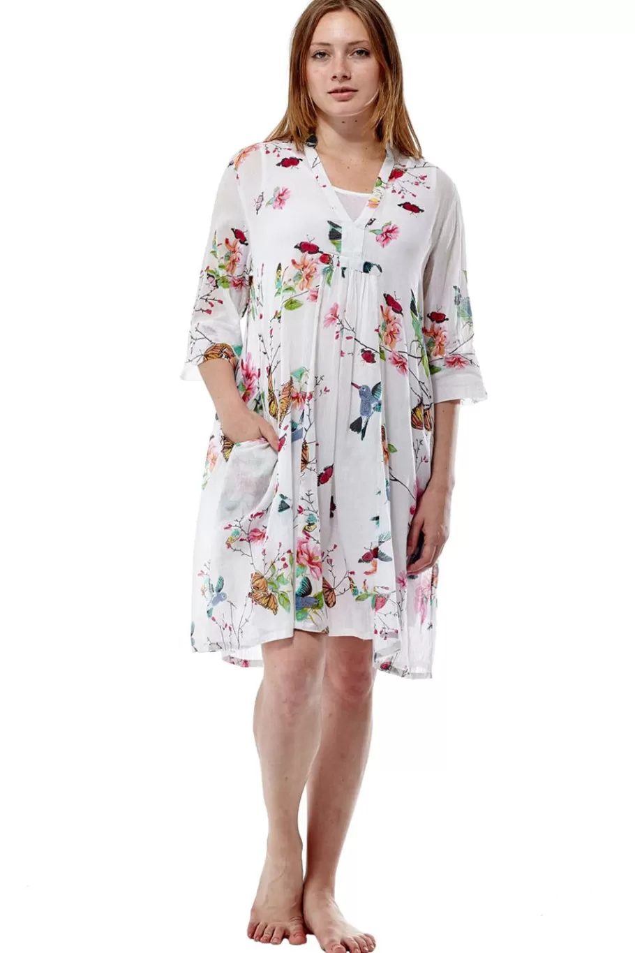 La Cera™ Vestido Veraniego De Talla Grande Con Colibri Floral^ Vestidos Plus